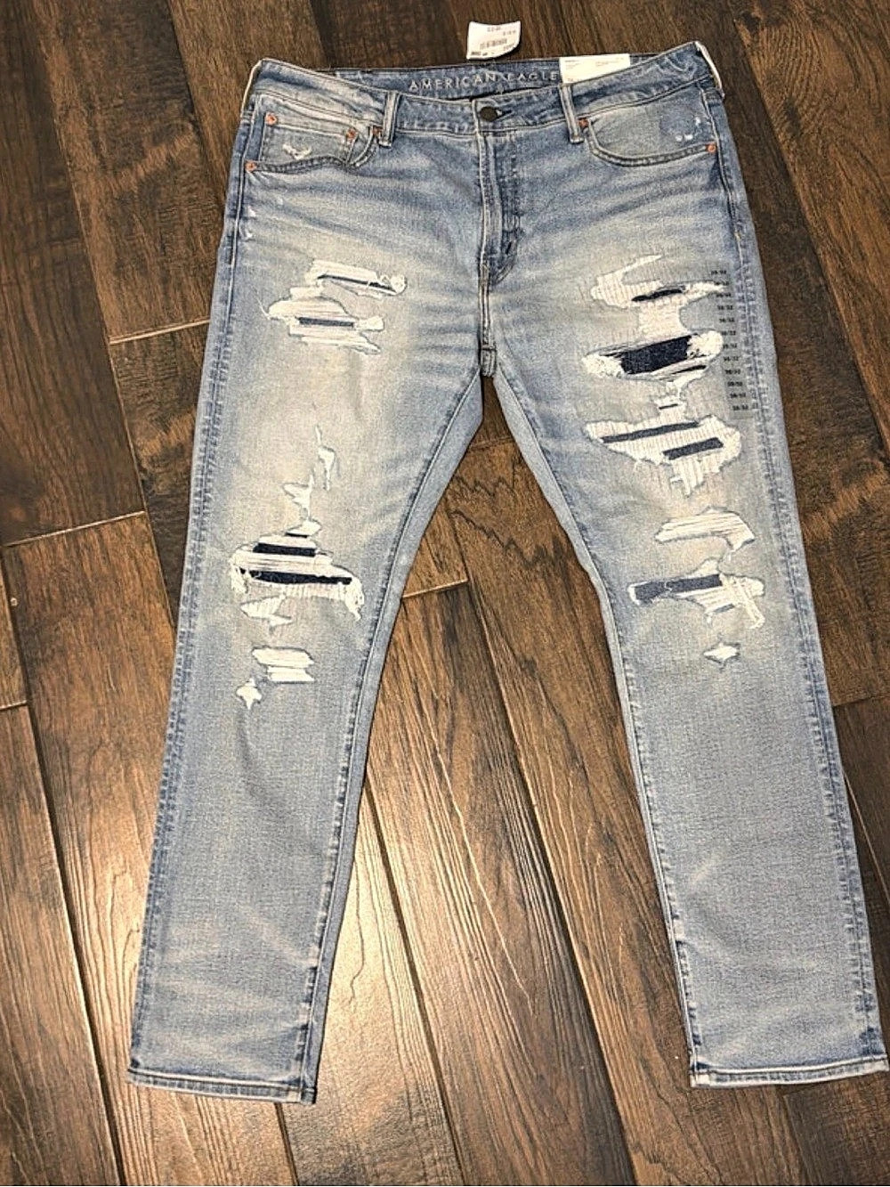 American Eagle Athletic Skinny AirFlex+ + Distressed Blue Jeans Waist 38